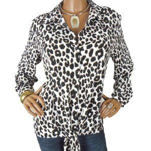 susan graver button down silky top NWOT leopard print size 24W black white
